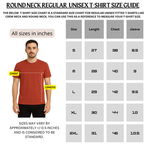 180 GSM Cotton Round Neck T-Shirt Regular Fit (Unisex)
