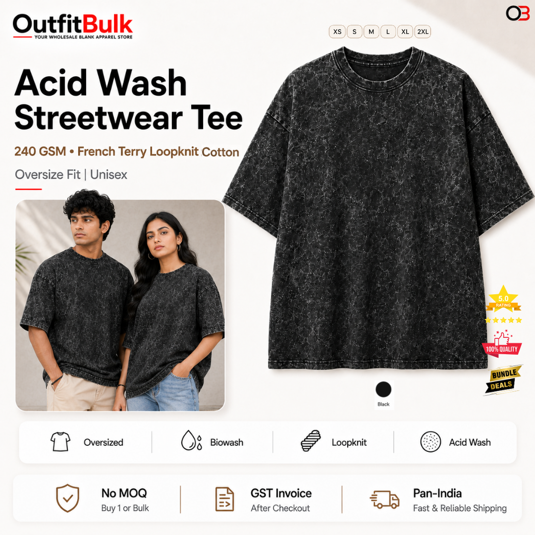 240 GSM black acid wash oversized T-shirt wholesale blank tee