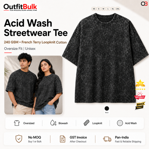 240 GSM black acid wash oversized T-shirt wholesale blank tee