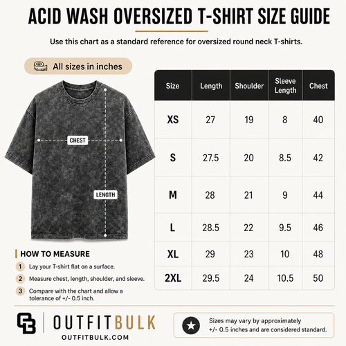 OutfitBulk wholesale TAcid_Wash_Oversize_Size_Chart for Indian apparel buyers