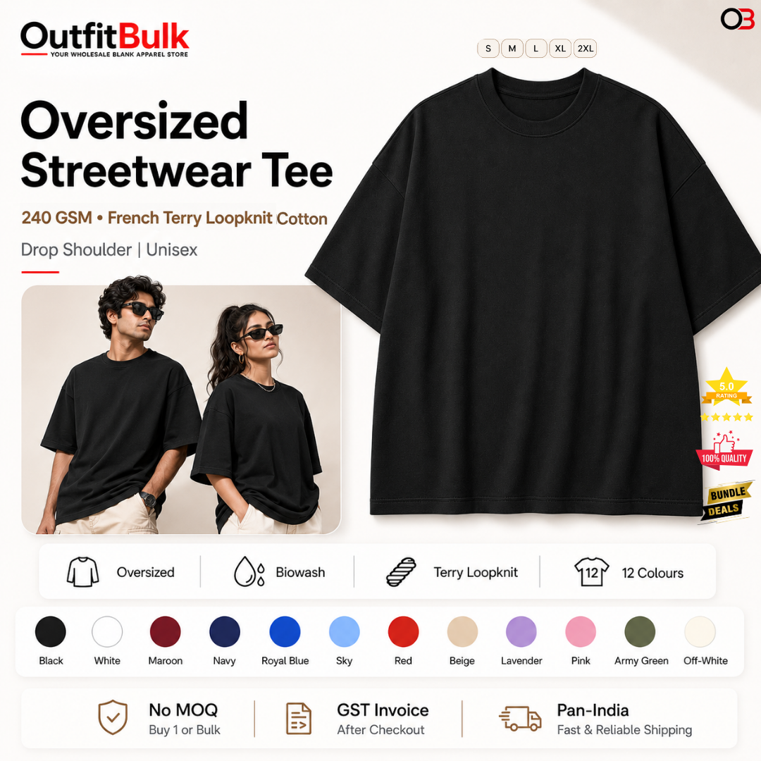 240 GSM terry loopknit oversized T-shirt wholesale blank front view