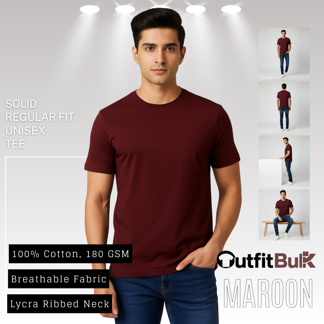 180 GSM Cotton Round Neck T-Shirt Wholesale Blank Unisex Tee