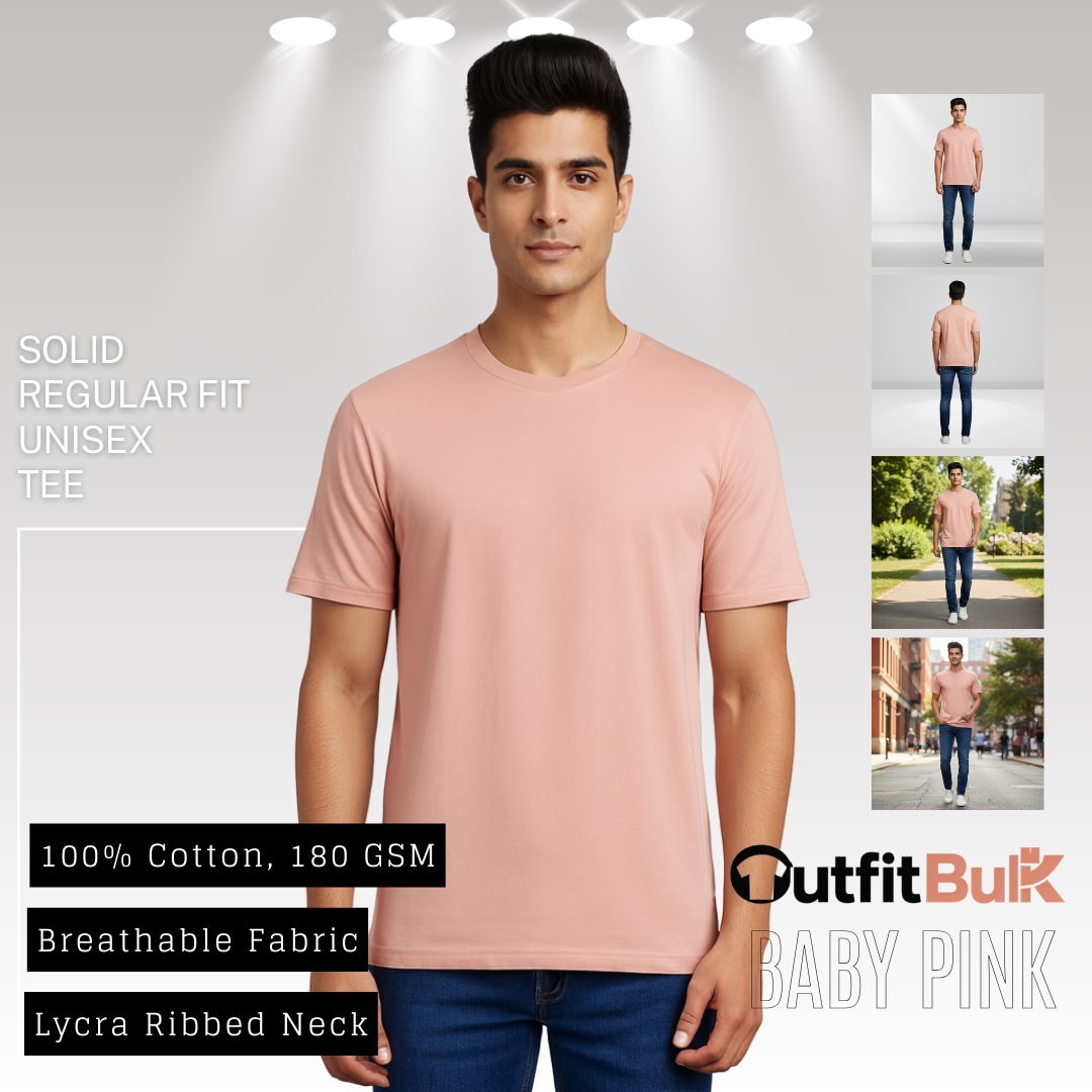 180 GSM Cotton Round Neck T-Shirt Wholesale Blank Unisex Tee