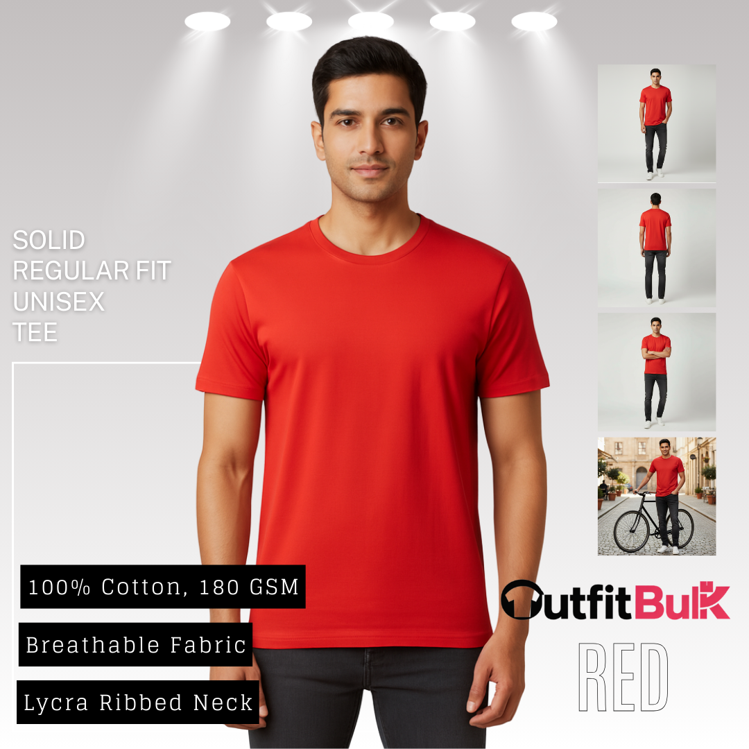 180 GSM Cotton Round Neck T-Shirt Wholesale Blank Unisex Tee