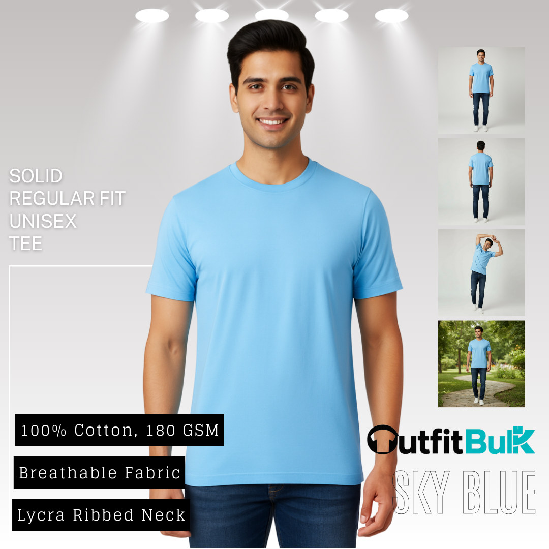 180 GSM Cotton Round Neck T-Shirt Wholesale Blank Unisex Tee