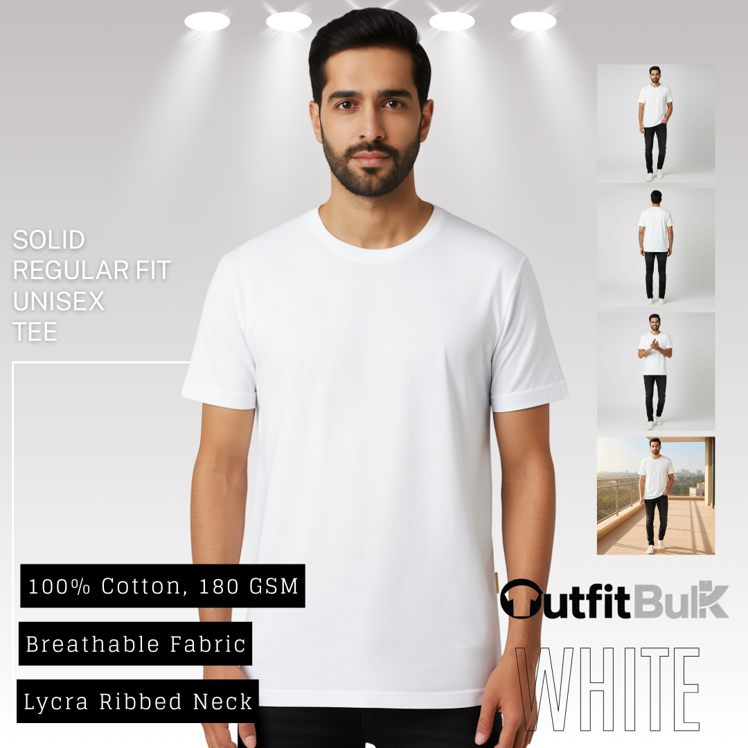 180 GSM Cotton Round Neck T-Shirt Wholesale Blank Unisex Tee