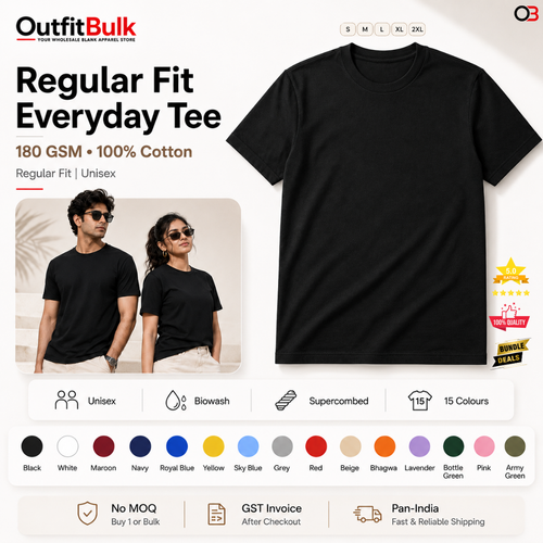 180 GSM cotton round neck T-shirt wholesale blank unisex front view
